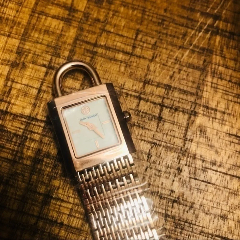 Tory Burch Rose Gold Padlock Mesh Bracelet Watch Quartz NWT